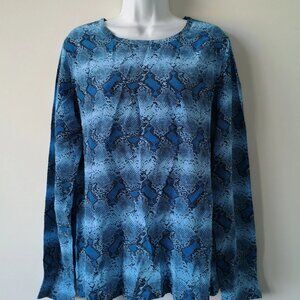 New EQUIPMENT Blue Multi Diamond Back Python Print Silk Liam LS Blouse Top Large